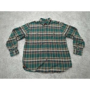 Rainforest Flannel Shirt Mens‎ 2XL Green Tan Plaid Button Front Long Sleeve Soft
